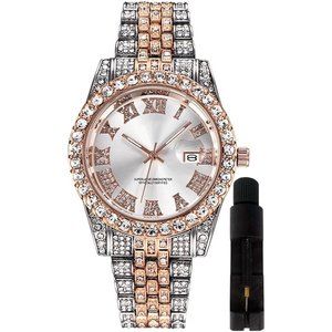 Mens White Iced-Out Bling Diamond Luxury Quartz Hip Hop Watch
